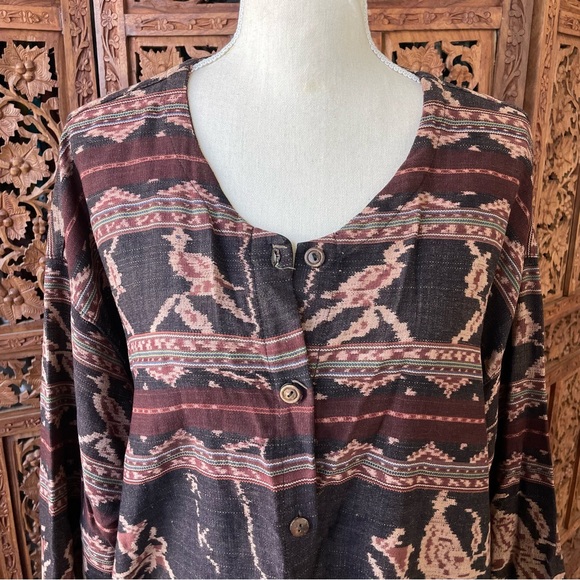 Vintage Cerimonial Indonesian Woven Ikat Boho Patterned Button Front Jacket - Picture 3 of 13